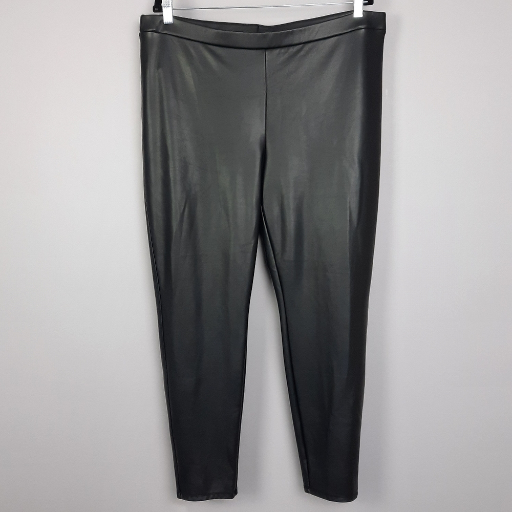 Chico's Solid Black High Rise Lined Faux Leather Leggings size 16